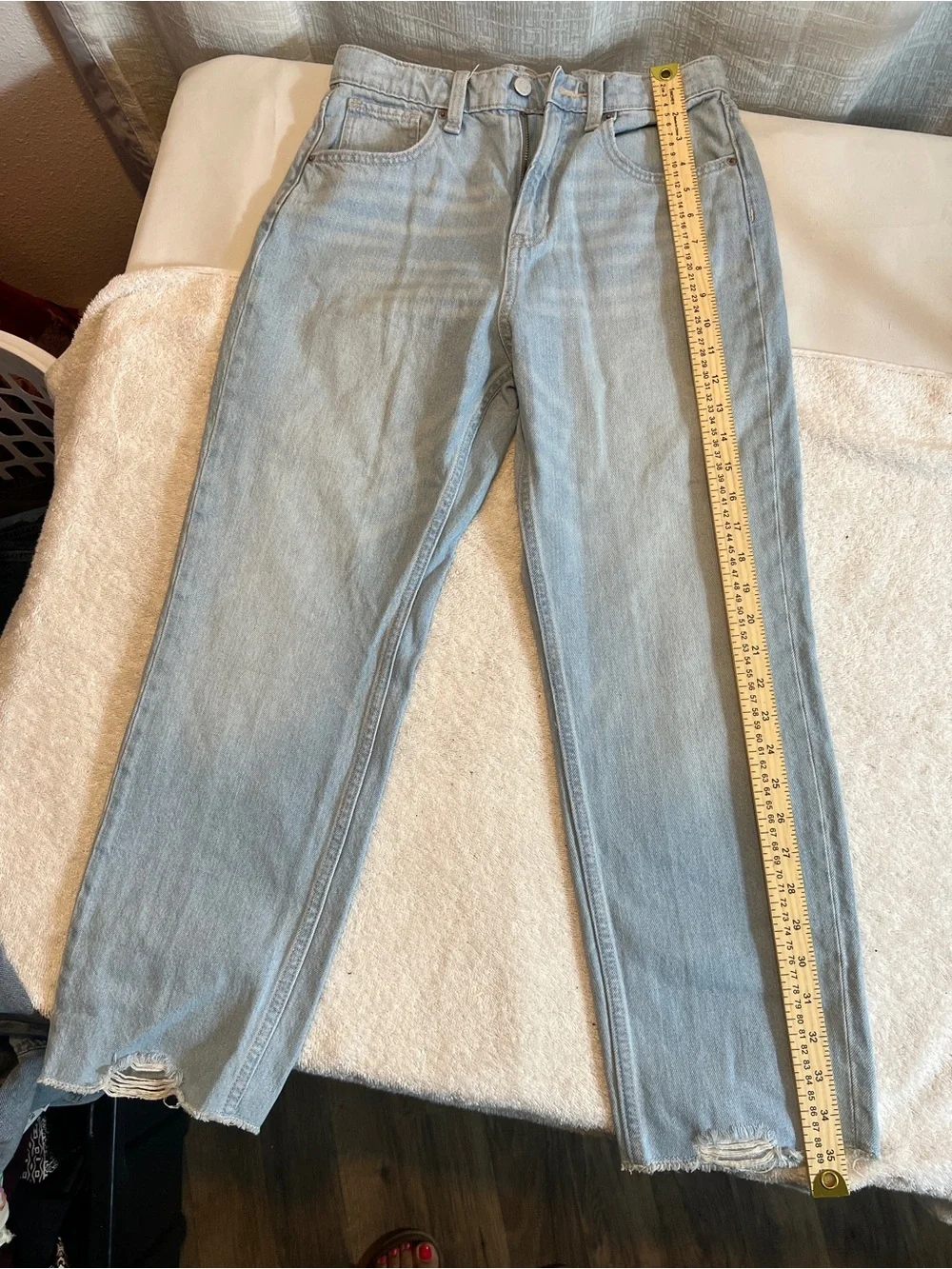 Old Navy Light Blue Distressed Flare Jeans - Girls size 14 adjustable waist